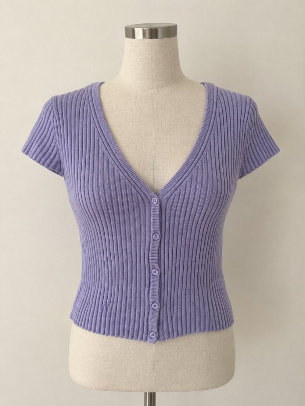 GAP Lavender Purple Ribbed Short Sleeve Cardigan Top